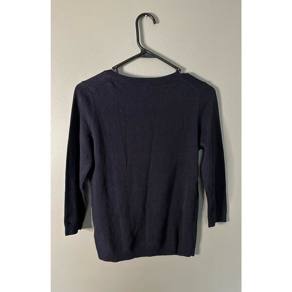 Talbots embellished Pom Pom lama sweater women’s size SP Navy - Picture 6 of 6